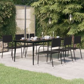 Patio Dining Table Black 78.7"x39.4"x29.1" Steel and Glass