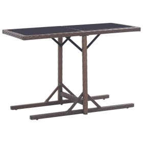 Patio Table Brown 43.3"x20.9"x28.3" Glass and Poly Rattan