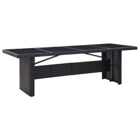 Patio Table Black 94.5"x35.4"x29.1" Poly Rattan and Glass