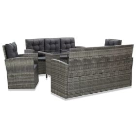 5 Piece Patio Dining Set with Cushions Poly Rattan Gray