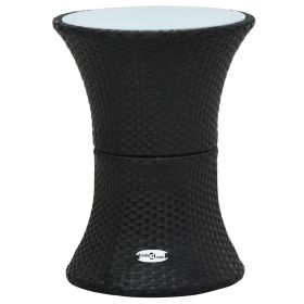 Patio Side Table Drum Shape Black Poly Rattan