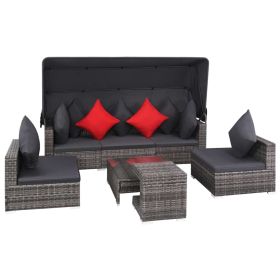 7 Piece Patio Lounge Set with Cushions Poly Rattan Gray