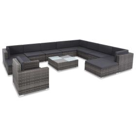 12 Piece Patio Lounge Set with Cushions Poly Rattan Gray