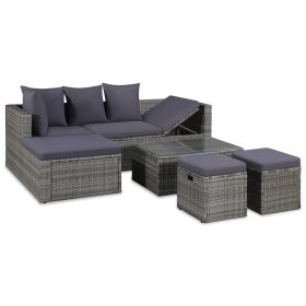 4 Piece Patio Lounge Set With Cushions Poly Rattan Gray (Color: Grey)