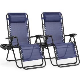 Set of 2 Zero Cravity Lounge Chairs,Outdoor Patio Folding Recliners for Pool Beach with Pillow and Cup Holder (Color: Blue) Set of 2 Zero Cravity Lounge Chairs,Outdoor Patio Folding Recliners for Pool Beach with Pillow and Cup Holder (Color: Blue)