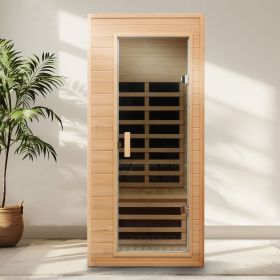 Hemlock One-person far infrared roof embedded indoor sauna room (Color: as Pic) Hemlock One-person far infrared roof embedded indoor sauna room (Color: as Pic)