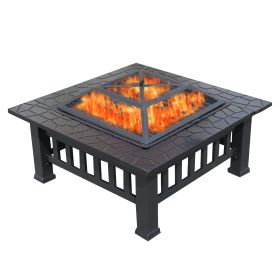 Durable Outdoor Fire Pit Table for Wood Burning with Accessories (Color: Black) Durable Outdoor Fire Pit Table for Wood Burning with Accessories (Color: Black)