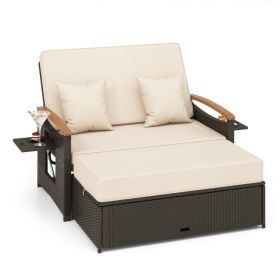 Outdoor Wicker Daybed with Folding Panels and Storage Ottoman (Color: Beige) Outdoor Wicker Daybed with Folding Panels and Storage Ottoman (Color: Beige)